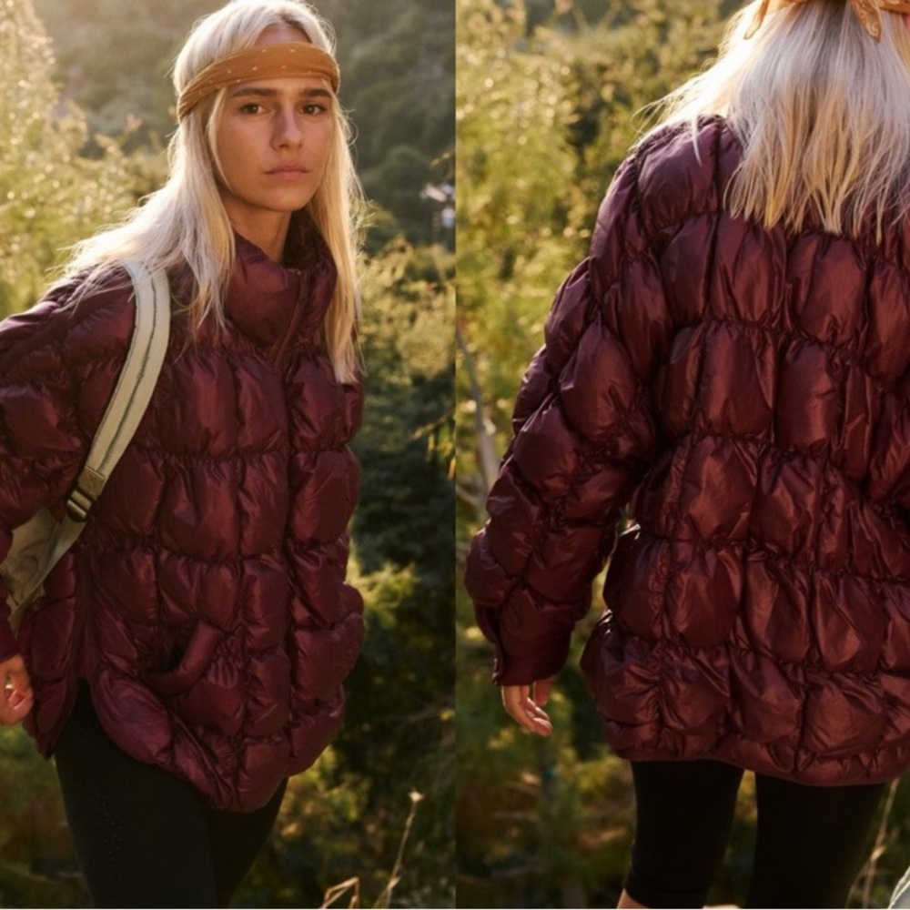 Free People Scrunchy Glossy Pippa Packable Puffer Jacket Oxyblood